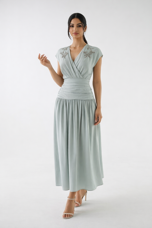 Embellished Wrap Bodice Maxi Dress