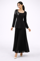 Embellished Bodice Maxi Dress with Pleated Skirt