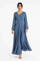 Embellished Cuff Flowing Maxi Dress