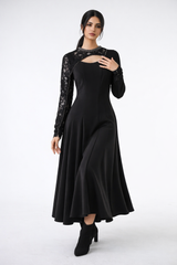 Embellished Lace-Sleeve Maxi Dress
