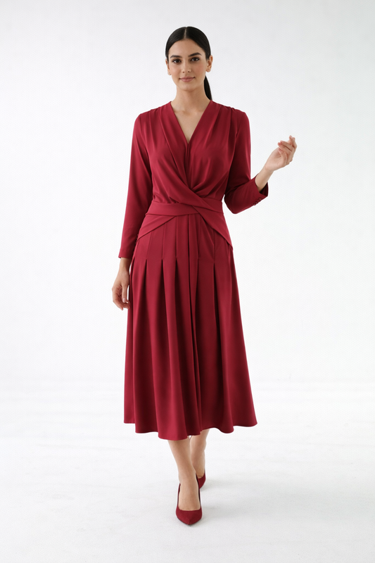 Twist-Waist Draped Midi Dress