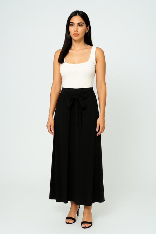 تنورة ماكسي شبه ملفوفة مزينة بجهتين مع رباط خصر