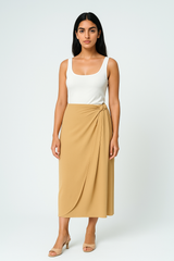 Draped Wrap-Style Midi Skirt