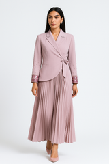 Pleated Maxi Dress with Embellished Blazer-Style Jacket