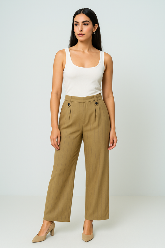 بنطلون واسع الساقين بخطوط طولية