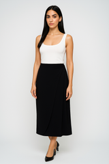 Draped Wrap-Style Midi Skirt