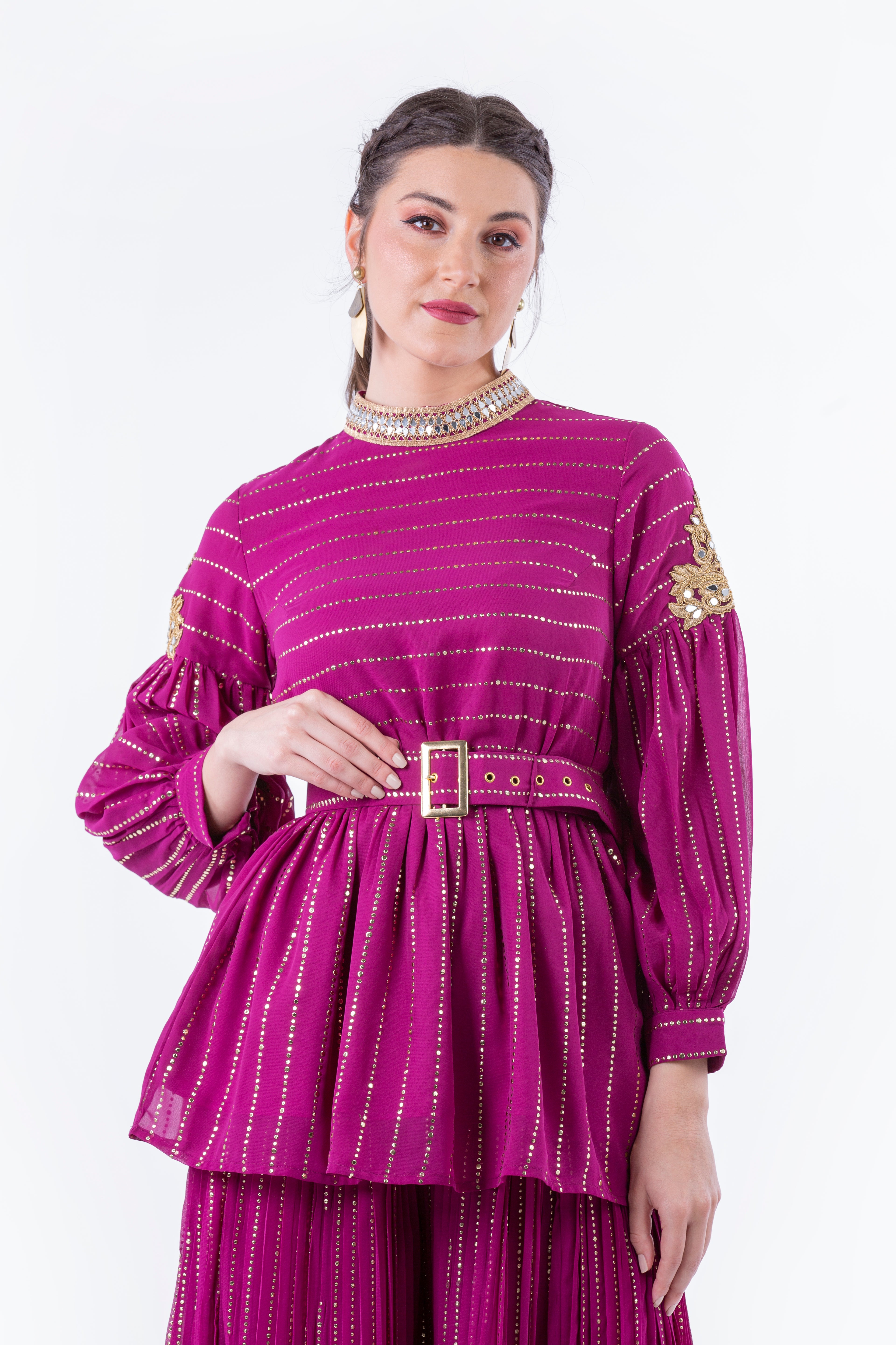 Embellished Peplum Top with Gold Detailing - Montania Shop