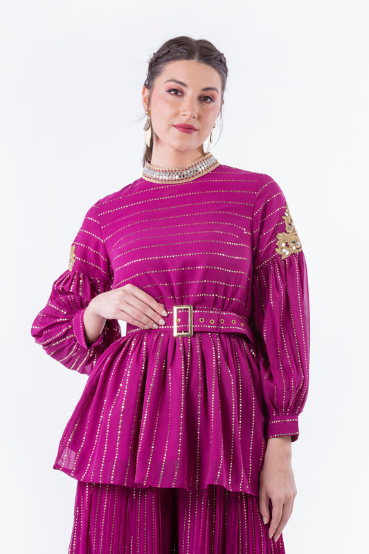 Embellished Peplum Top with Gold Detailing - Montania Shop