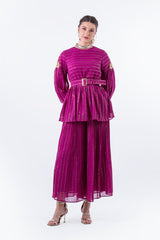 Pleated Wide-Leg Palazzo Pants with Metallic Detailing - Montania Shop