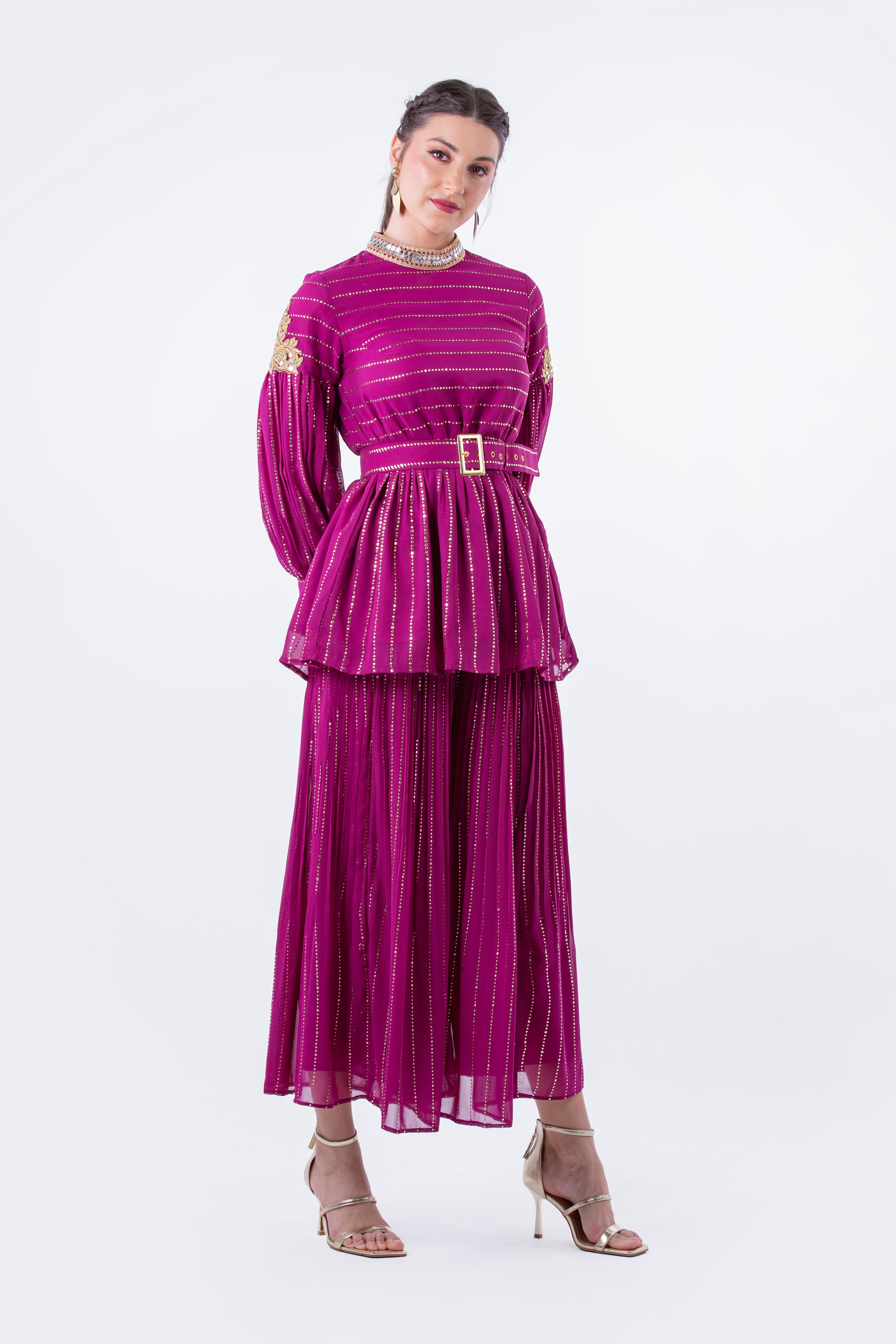 Embellished Peplum Top with Gold Detailing - Montania Shop