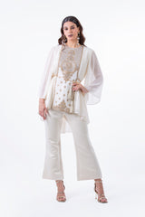 Festive Pleated Blouse with Embellished Front Panel - Montania Shop