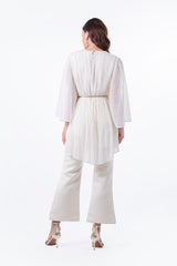 Festive Pleated Blouse with Embellished Front Panel - Montania Shop