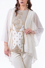 Festive Pleated Blouse with Embellished Front Panel - Montania Shop