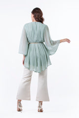 Festive Pleated Blouse with Embellished Front Panel - Montania Shop