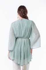 Festive Pleated Blouse with Embellished Front Panel - Montania Shop