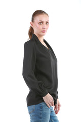 Elegant V-Neck Blouse with Soft Gathered Sleeves