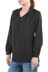 Elegant V-Neck Blouse with Soft Gathered Sleeves
