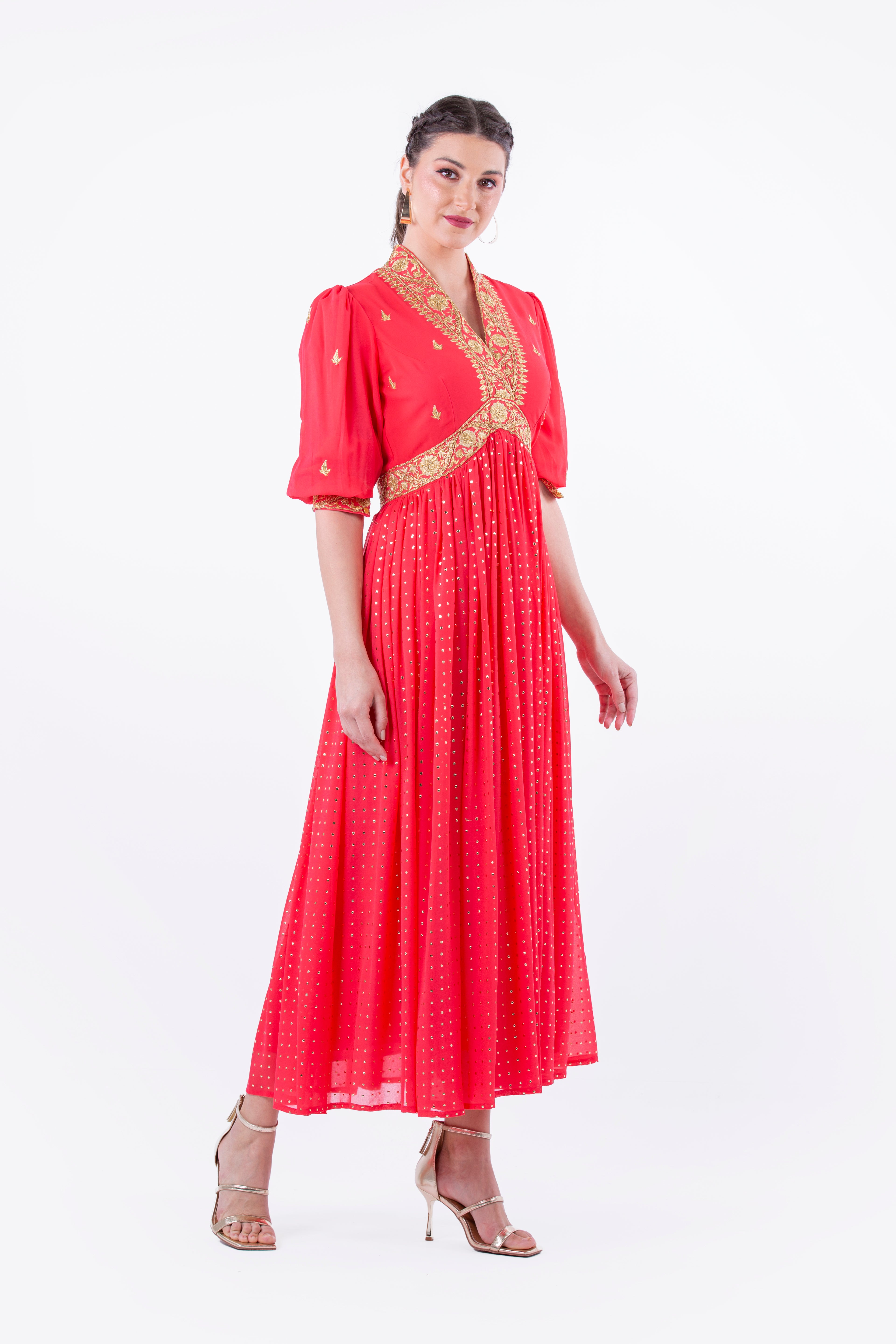 Regal Embroidered Maxi Dress with Metallic Accents - Montania Shop