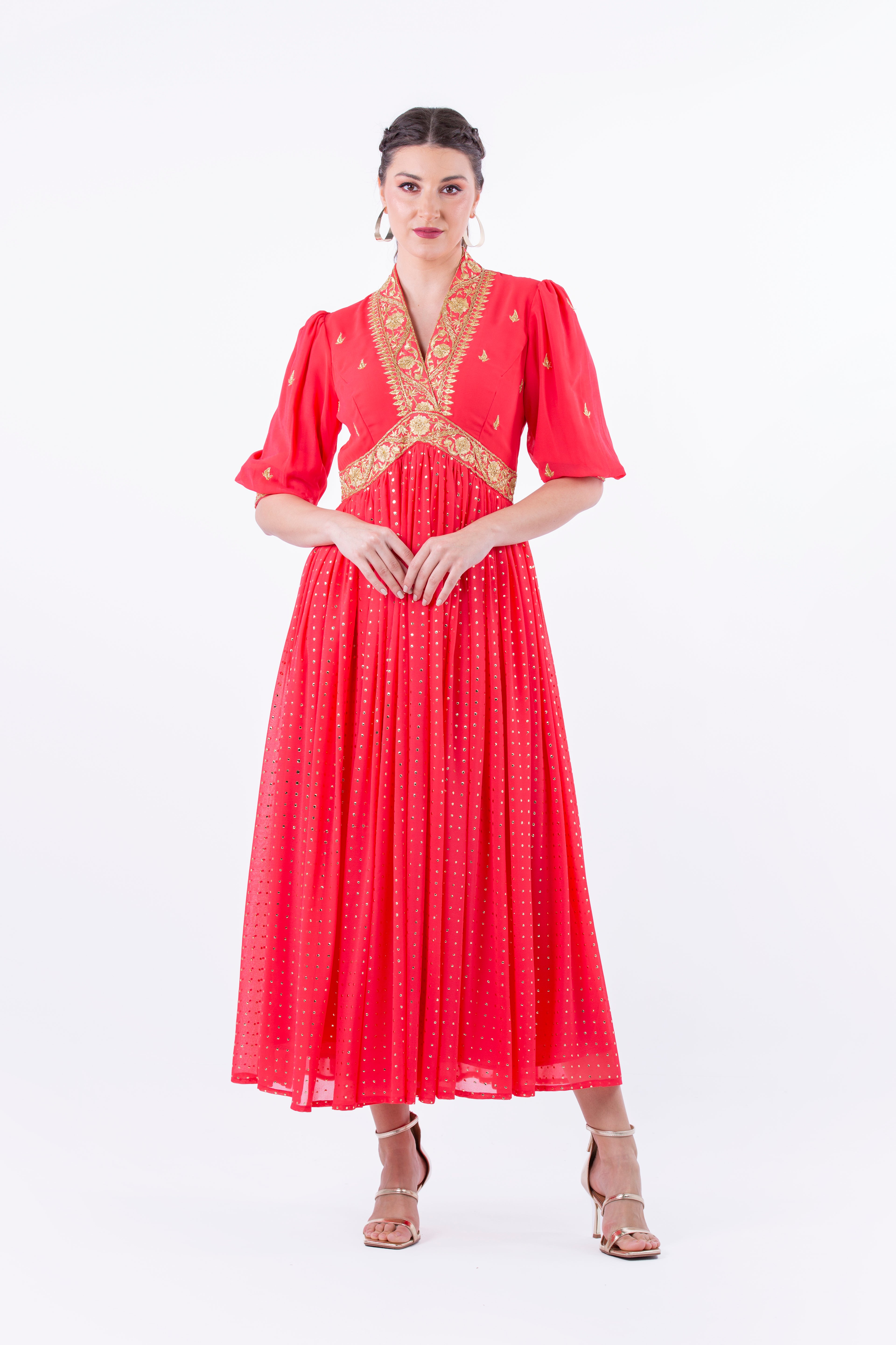 Regal Embroidered Maxi Dress with Metallic Accents - Montania Shop