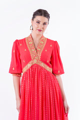 Regal Embroidered Maxi Dress with Metallic Accents - Montania Shop