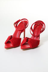 Ruched Satin Heels with Metal Ring – Elegant Open-Toe Sandals