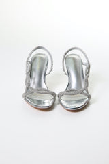 Mid-Heel Glamour Sandals with Twisted Crystal Straps