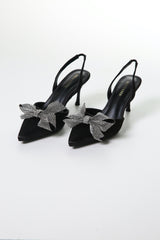 Crystal Bow Satin Slingback Heels – Elegant Glamour