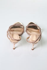 Mid-Heel Glamour Sandals with Twisted Crystal Straps