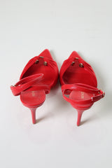 Ruched Satin Heels with Metal Ring – Elegant Open-Toe Sandals