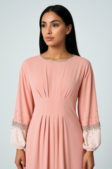 Elegant Maxi Dress with Crystal-Embellished Cuff Sleeves