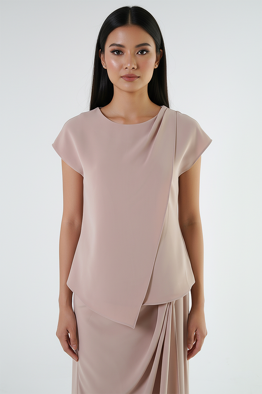 Asymmetric Overlay Cap-Sleeve Top