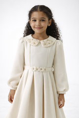 Girls Classic Peter Pan Collar Dress with Floral Detail