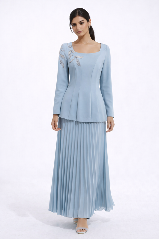 Embellished Bodice Maxi Dress with Pleated Skirt