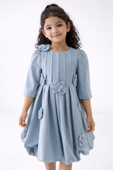 Girls Floral Appliqué Balloon Dress