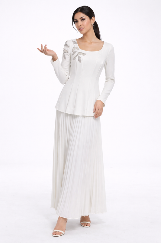 Embellished Bodice Maxi Dress with Pleated Skirt