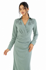 Embellished Collar Draped Maxi Dress