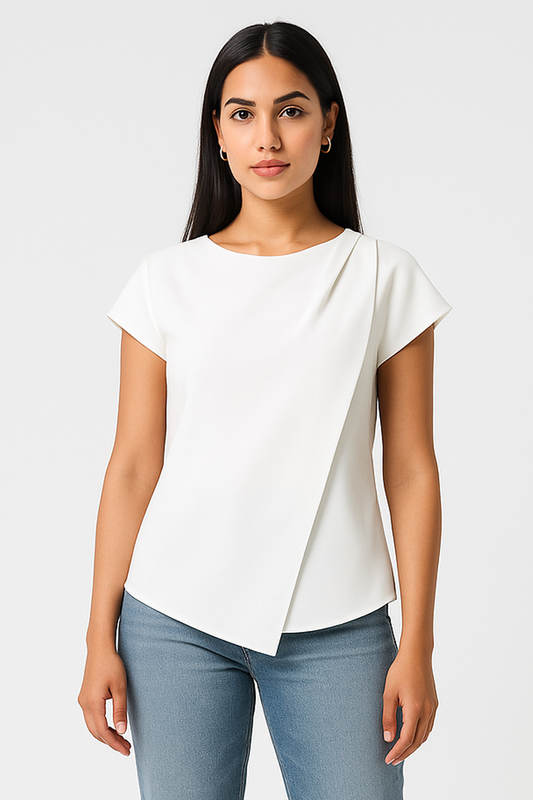 Asymmetric Overlay Cap-Sleeve Top
