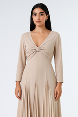 Knot-Front Pleated Long Dress