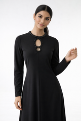Elegant Maxi Dress with Crystal-Embellished Neckline
