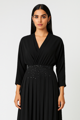 Dolman Sleeve Midi Dress with Embellished Waist