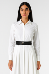 فستان قميص طويل مع حزام