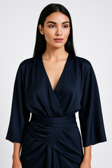 Elegant Wrap-Effect Satin Maxi Dress