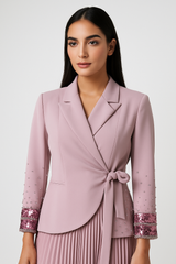 Pleated Maxi Dress with Embellished Blazer-Style Jacket