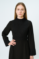 Maxi Dress with Intricate Lace Bodice, Cuff & Hem Detailing