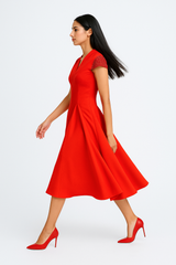 Midi Dress with Embellished Cap Sleeves and Flared Skirt