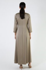 Long Satin A-Line Dress with Metal Strap Detailing – Elegant Evening Style