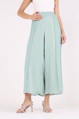 Pleated Wide-Leg Pants with Crystal Side Trim