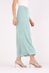 Pleated Wide-Leg Pants with Crystal Side Trim