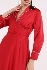 Flowy V-Neck Maxi Dress with Elegant Details