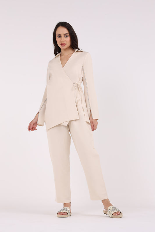 بنطلون سادة بقصة مستقيمة وخصر مرن